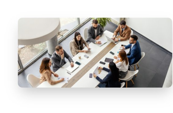 Leadership team in a boardroom meeting